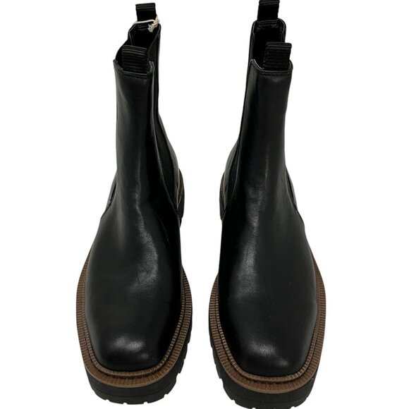 NWT Sam Edelman Laguna Chelsea Boots Black Size 8.5 Leather Brown Trim Combat - Picture 4 of 14
